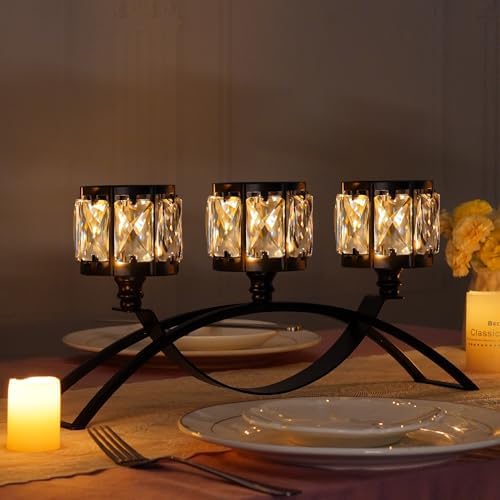 3 Arms Crystal Bowl Tealight Candelabra Votive Candle Stand, Wedding centerpieces for Tables Crystal, alternate view 5