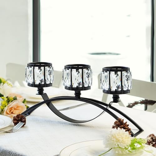 3 Arms Crystal Bowl Tealight Candelabra Votive Candle Stand, Wedding centerpieces for Tables Crystal, alternate view 6