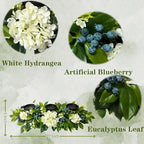 3 Candle Holder Centerpiece with Faux White Hydrangeas and Berries in White and Blue Green, alternate view 3