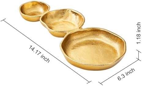 3 Cluster Decorative Bowls Gold Hammered Snack Tray Bowl Chip & Dip Serving Piece Strong Brass Centerpiece, alternate view 3