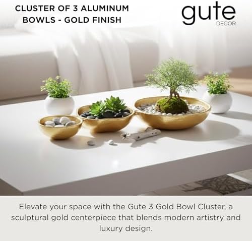 3 Cluster Decorative Bowls Gold Hammered Snack Tray Bowl Chip & Dip Serving Piece Strong Brass Centerpiece, alternate view 4
