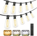 3 Color in 1 LED Outdoor String Lights with Remote, 100FT Edison Hanging String Lights for Outside Dimmable