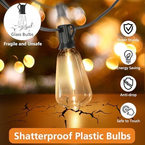 3 Color in 1 LED Outdoor String Lights with Remote, 100FT Edison Hanging String Lights for Outside Dimmable, alternate view 2