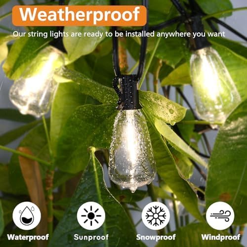 3 Color in 1 LED Outdoor String Lights with Remote, 100FT Edison Hanging String Lights for Outside Dimmable, alternate view 3