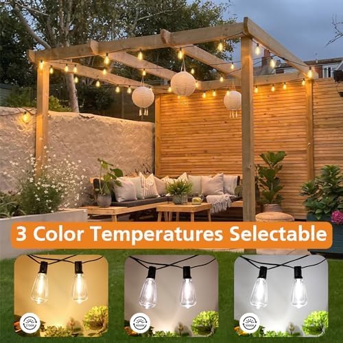 3 Color in 1 LED Outdoor String Lights with Remote, 100FT Edison Hanging String Lights for Outside Dimmable, alternate view 5