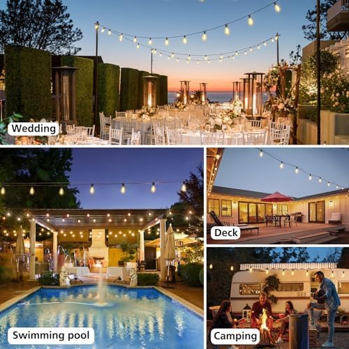3 Color in 1 LED Outdoor String Lights with Remote, 100FT Edison Hanging String Lights for Outside Dimmable, alternate view 7