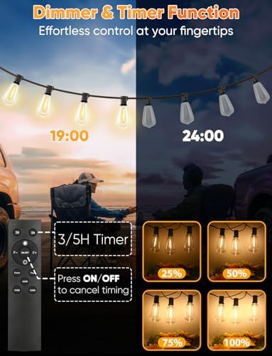 3 Color in 1 Outdoor String Lights with Remote, 150FT LED String Lights for Outside with 47 ST38 Vintage LED, alternate view