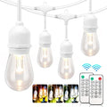 3 Colors 48FT Outdoor String Lights with Remote, 3 Modes, White in White