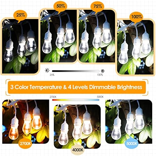 3 Colors 48FT Outdoor String Lights with Remote, 3 Modes, White in White, alternate view 2