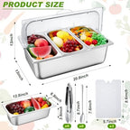 3 Compartment Condiment Tray, Stainless Steel Chilled Food Server with Lid in 3 Compartments in silver, alternate view 3
