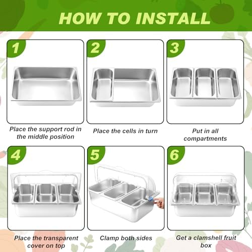 3 Compartment Condiment Tray, Stainless Steel Chilled Food Server with Lid in 3 Compartments in silver, alternate view 5
