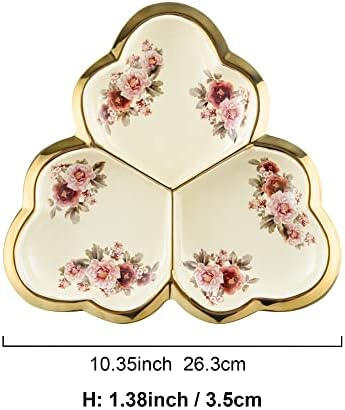 3 Compartment Gold Floral Porcelain Platter in Large in Gold tray, alternate view 3