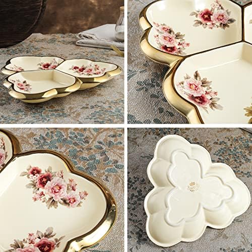 3 Compartment Gold Floral Porcelain Platter in Large in Gold tray, alternate view 4