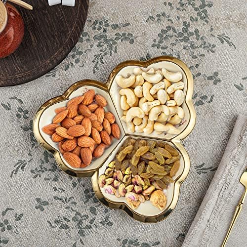 3 Compartment Gold Floral Porcelain Platter in Large in Gold tray, alternate view 5