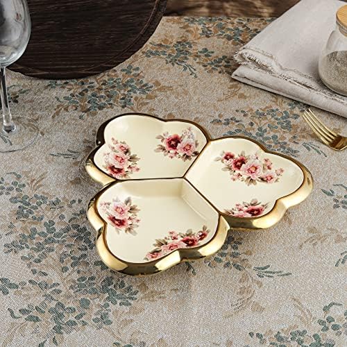 3 Compartment Gold Floral Porcelain Platter in Large in Gold tray, alternate view 6