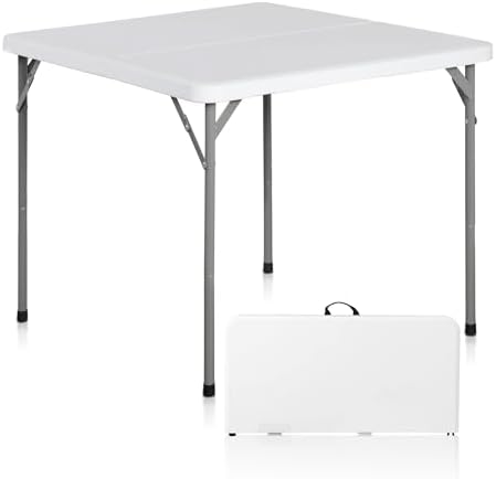 3 Foot Square Folding Card Table, Indoor Outdoor Portable Plastic Heavy Duty Fold-in-Half Puzzles Camping Picnic