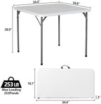 3 Foot Square Folding Card Table, Indoor Outdoor Portable Plastic Heavy Duty Fold-in-Half Puzzles Camping Picnic, alternate