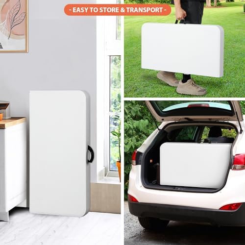 3 Foot Square Folding Card Table, Indoor Outdoor Portable Plastic Heavy Duty Fold-in-Half Puzzles Camping Picnic, alternate