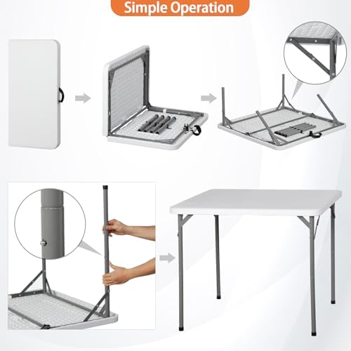 3 Foot Square Folding Card Table, Indoor Outdoor Portable Plastic Heavy Duty Fold-in-Half Puzzles Camping Picnic, alternate