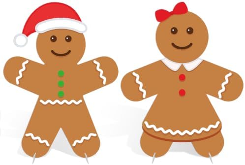 3 ft 2pcs Gingerbread Man Cardboard Cutout, Christmas Photo Prop in Approx. 35.4 x 28 in in Brown, White, Red