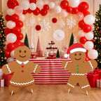 3 ft 2pcs Gingerbread Man Cardboard Cutout, Christmas Photo Prop in Approx. 35.4 x 28 in in Brown, White, Red, alternate view