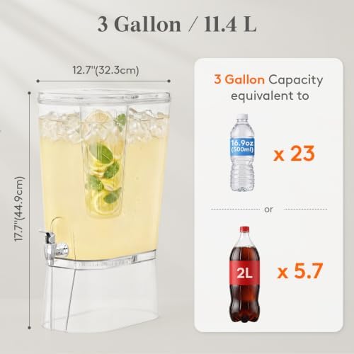 3 Gal Drink Dispenser with Fruit Infuser & Leak-Proof Spigot, 2 Pcs, alternate view 3