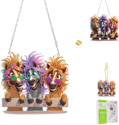 3-Horse Diamond Painting Double-Sided Wall Hanging Set, DIY Irregular Shaped Rhinestone Window Decoration Set