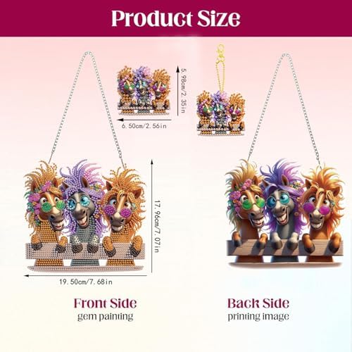 3-Horse Diamond Painting Double-Sided Wall Hanging Set, DIY Irregular Shaped Rhinestone Window Decoration Set, alternate view