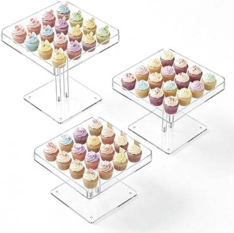 3 IN1 Acrylic Cupcakes Stand - 3 Pieces Dessert Table Display Stand in Clear 3