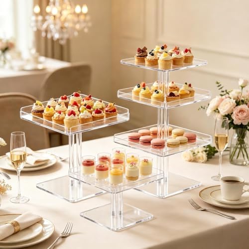 3 IN1 Acrylic Cupcakes Stand - 3 Pieces Dessert Table Display Stand in Clear 3, alternate view 2