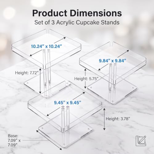 3 IN1 Acrylic Cupcakes Stand - 3 Pieces Dessert Table Display Stand in Clear 3, alternate view 3