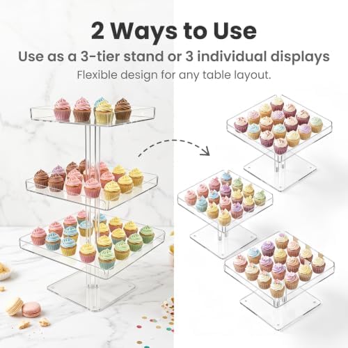 3 IN1 Acrylic Cupcakes Stand - 3 Pieces Dessert Table Display Stand in Clear 3, alternate view 4