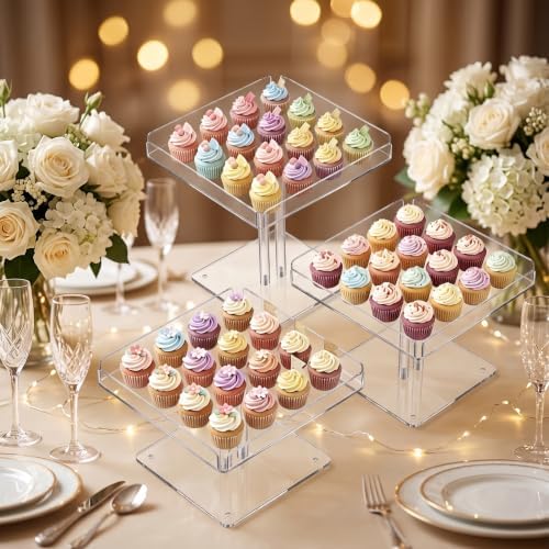 3 IN1 Acrylic Cupcakes Stand - 3 Pieces Dessert Table Display Stand in Clear 3, alternate view 5