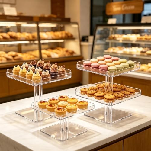 3 IN1 Acrylic Cupcakes Stand - 3 Pieces Dessert Table Display Stand in Clear 3, alternate view 6