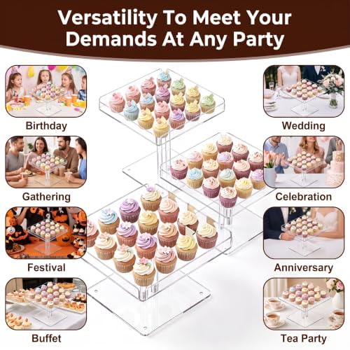 3 IN1 Acrylic Cupcakes Stand - 3 Pieces Dessert Table Display Stand in Clear 3, alternate view 7