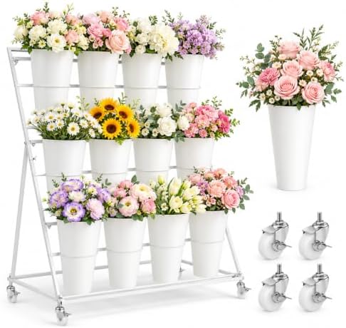 3 Layers Flower Cart Display Stand with Wheels