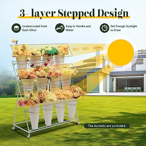 3 Layers Flower Cart Display Stand with Wheels, alternate view 2