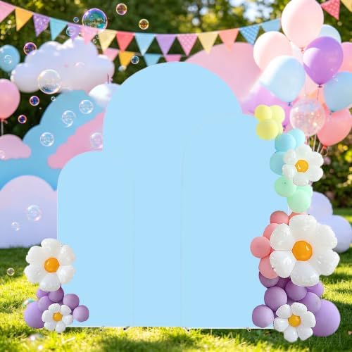 3 Metal Arch Backdrop Stands with Baby Blue Covers, 6/6.6/7.2FT, alternate view 2