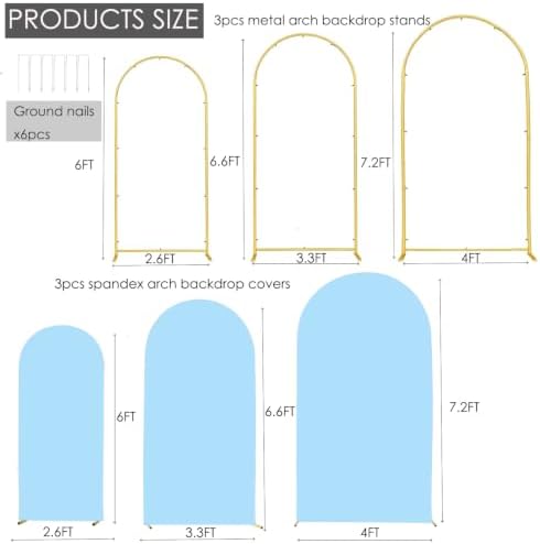3 Metal Arch Backdrop Stands with Baby Blue Covers, 6/6.6/7.2FT, alternate view 3