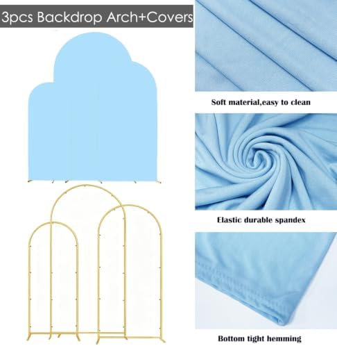 3 Metal Arch Backdrop Stands with Baby Blue Covers, 6/6.6/7.2FT, alternate view 4
