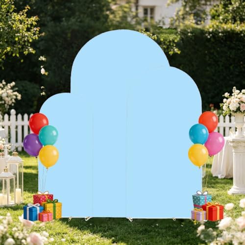 3 Metal Arch Backdrop Stands with Baby Blue Covers, 6/6.6/7.2FT, alternate view 7