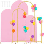 3 Metal Arch Backdrop Stands with Pink Covers, 4/5/6FT