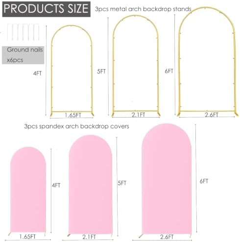 3 Metal Arch Backdrop Stands with Pink Covers, 4/5/6FT, alternate view 3