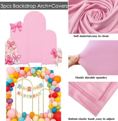 3 Metal Arch Backdrop Stands with Pink Covers, 4/5/6FT, alternate view 4
