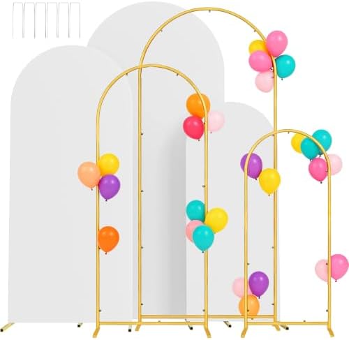 3 Metal Arch Backdrop Stands with White Covers, 4/5/6FT