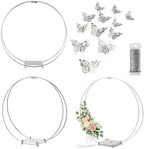 3 Pack 10 Inches Metal Double Floral Hoop Centerpieces with Stand and 38-Yard Paddle Wire Craft Centerpiece