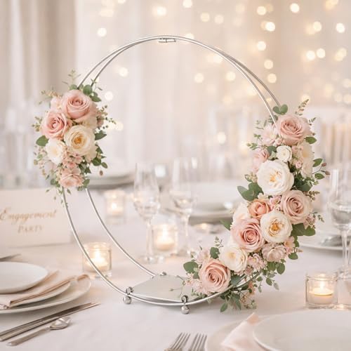 3 Pack 10 Inches Metal Double Floral Hoop Centerpieces with Stand and 38-Yard Paddle Wire Craft Centerpiece, alternate view 5