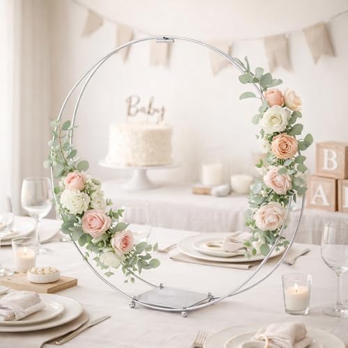 3 Pack 10 Inches Metal Double Floral Hoop Centerpieces with Stand and 38-Yard Paddle Wire Craft Centerpiece, alternate view 7