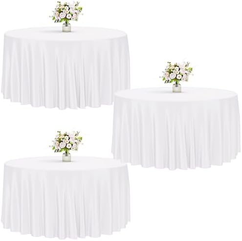 3 Pack 120 Inch Tablecloths Round White Table Cover in White