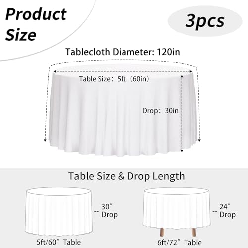 3 Pack 120 Inch Tablecloths Round White Table Cover in White, alternate view 3